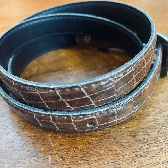 Brown Croc-Embossed Leather Belt With Silver-Tone Buckle - Picture 4 of 5